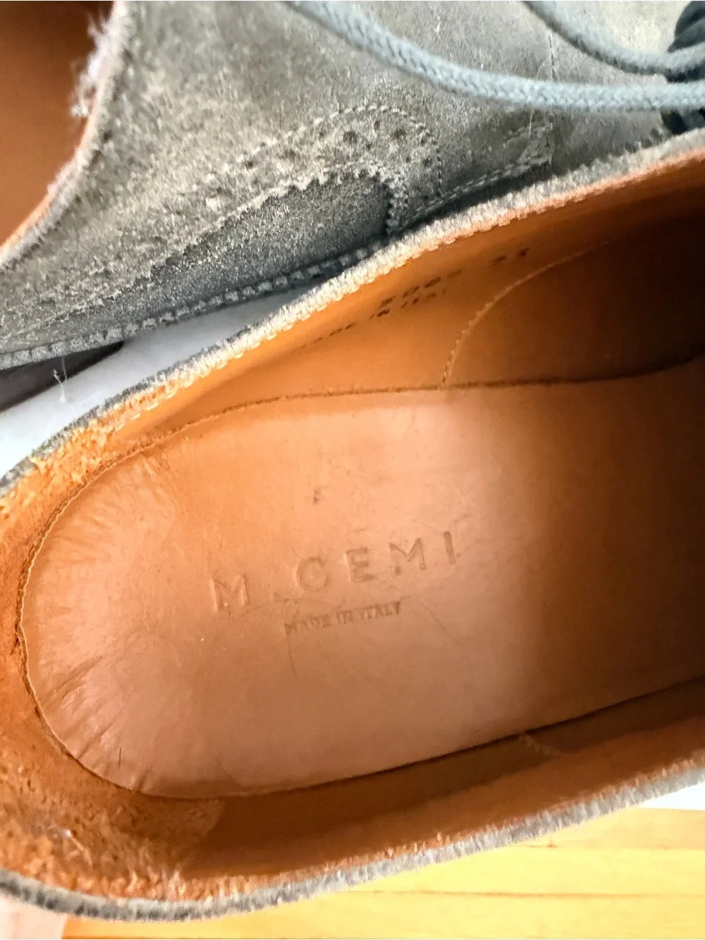 M Gemi Men's Gray Italian Leather Wingtip Dress Shoes